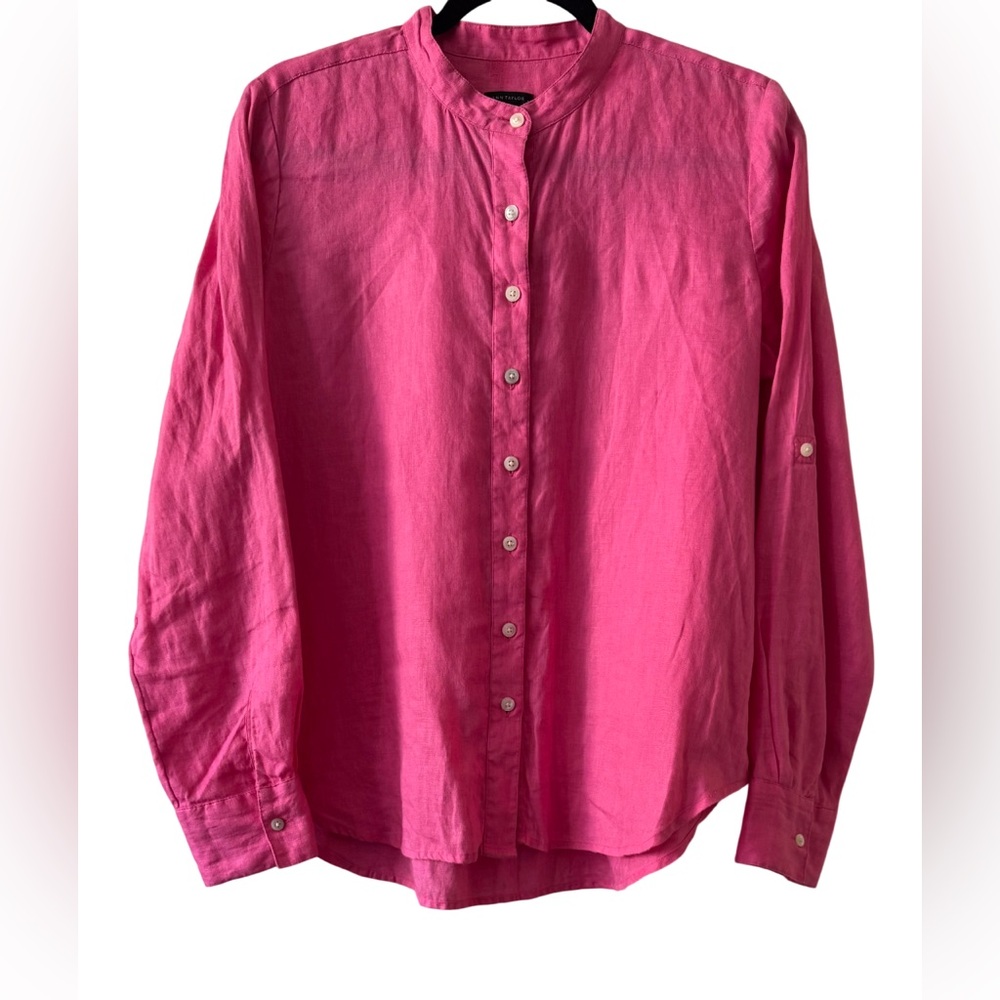 Ann Taylor Women’s Pink Button-Front Linen Blouse, Medium 
Like New